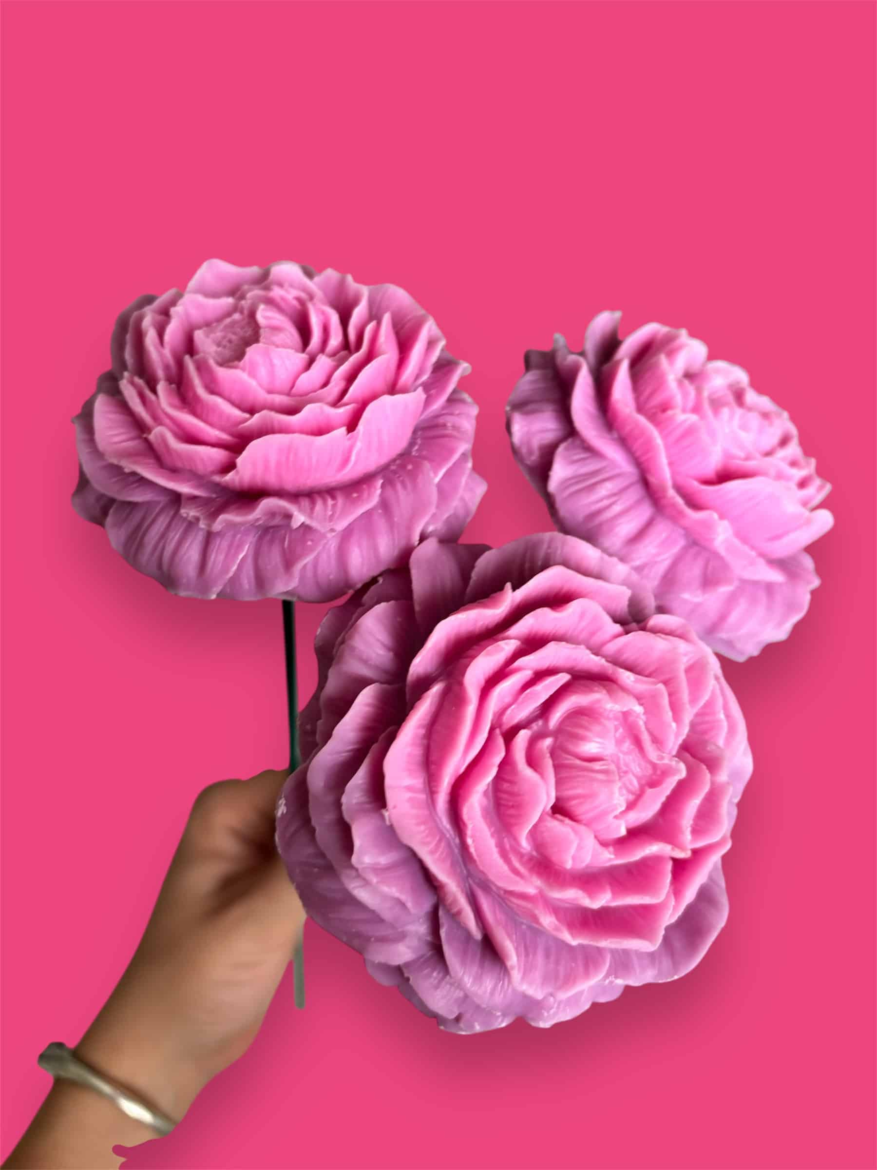 Fleur en cire pivoine bicolore fushia et violet